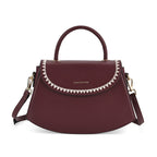 Set of 2 Pearl-Trim Crossbody Satchel Bag with Matching Card Slot Wallet - Dark Wine_8242692_4