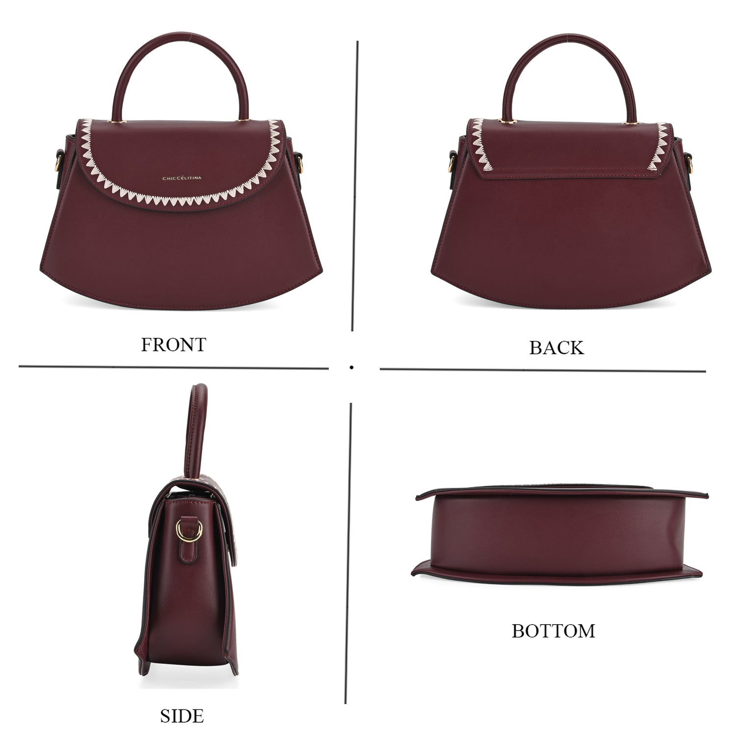 Set of 2 Pearl-Trim Crossbody Satchel Bag with Matching Card Slot Wallet - Dark Wine 8242692 5