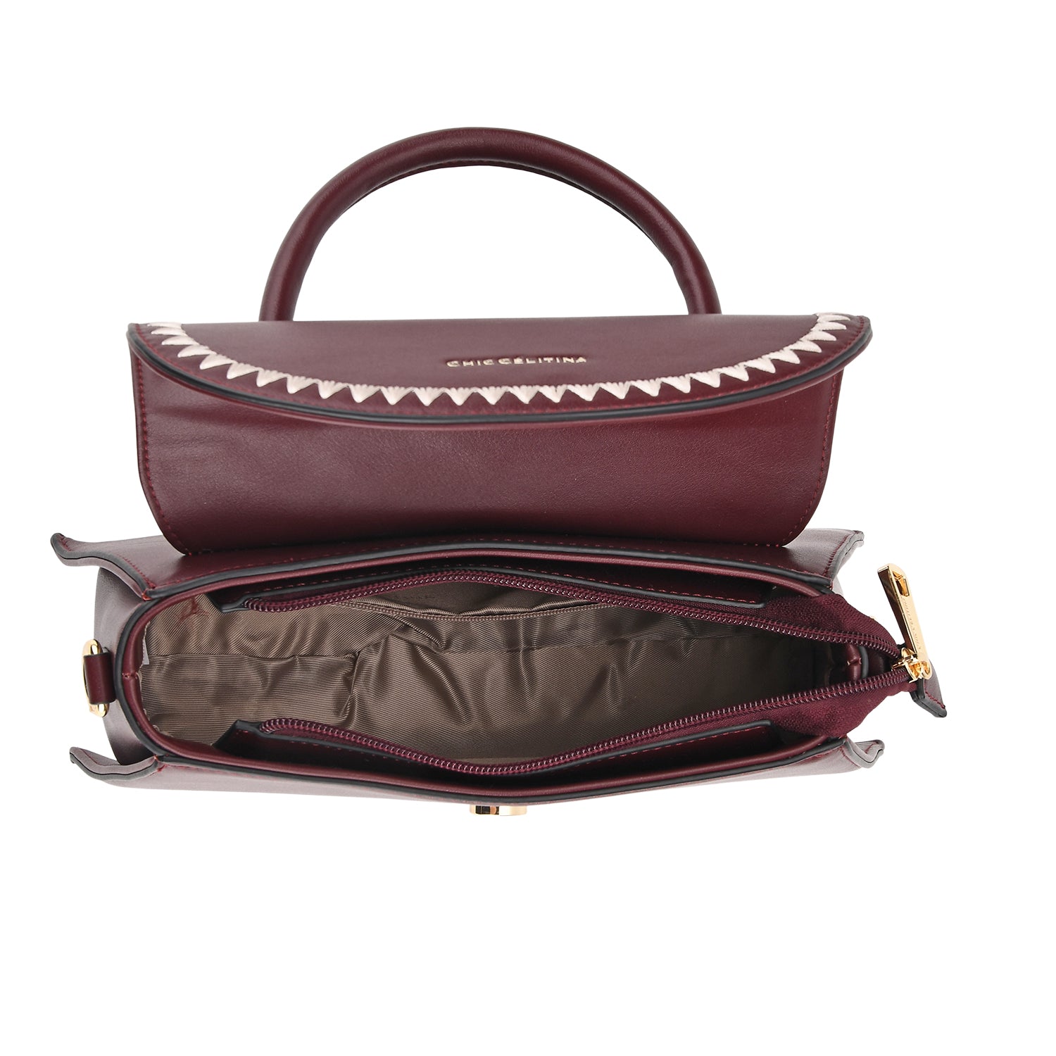 Set of 2 Pearl-Trim Crossbody Satchel Bag with Matching Card Slot Wallet - Dark Wine 8242692 6