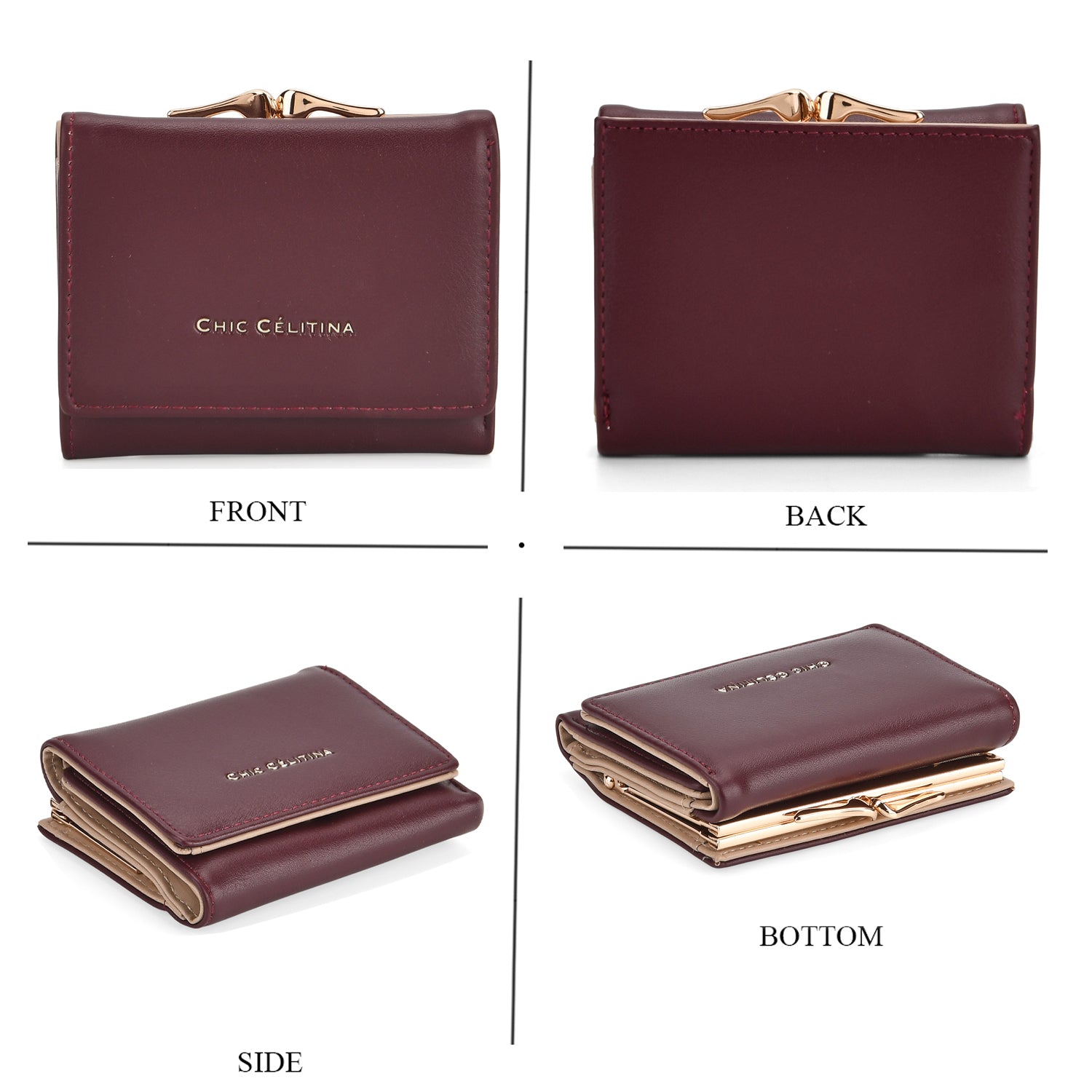 Set of 2 Pearl-Trim Crossbody Satchel Bag with Matching Card Slot Wallet - Dark Wine 8242692 8