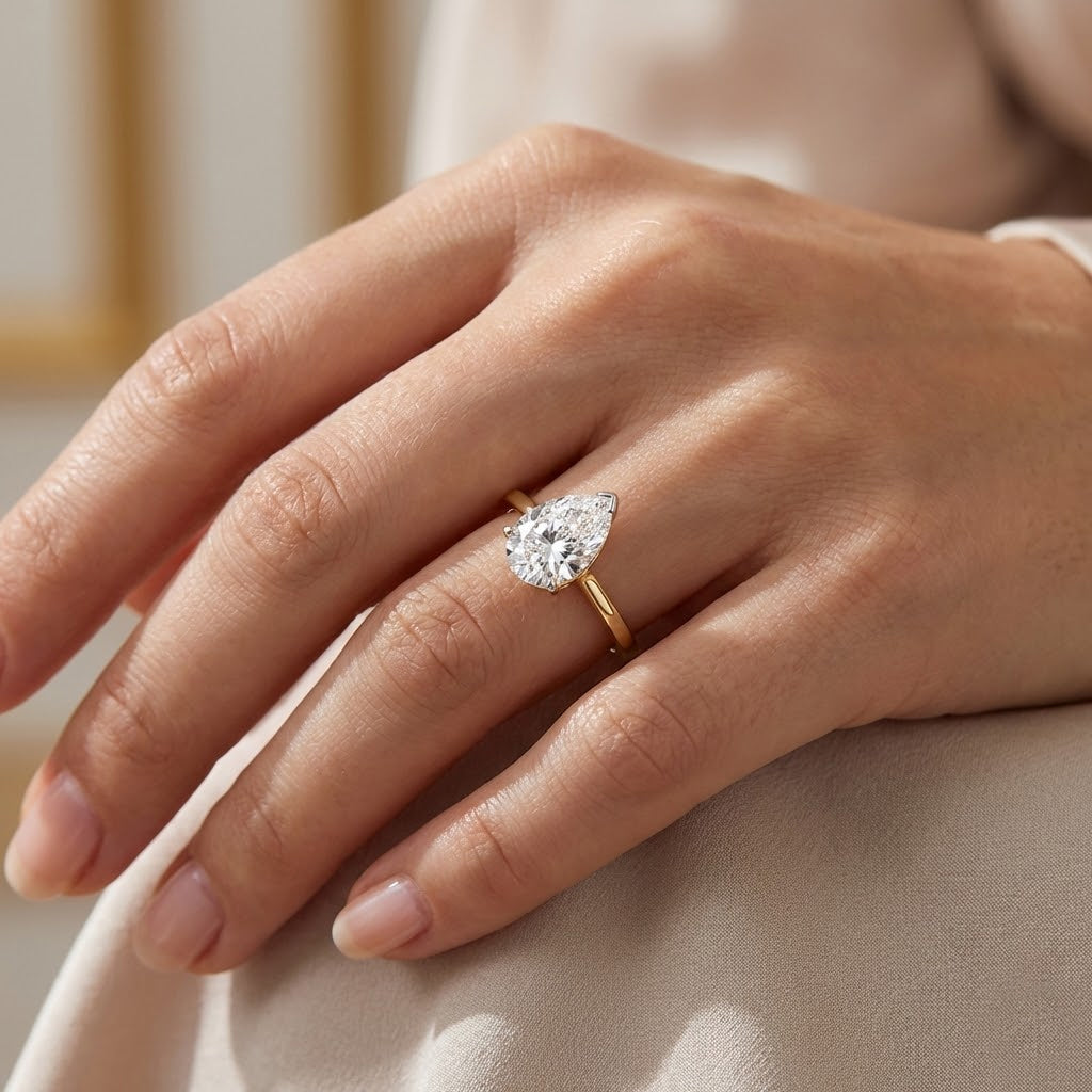 LUXURIANT 2 Ct. Lab Grown Diamond Pear Cut Solitaire Ring in 14K Yellow Gold SGL Certified (VS-EF) V32565692 2