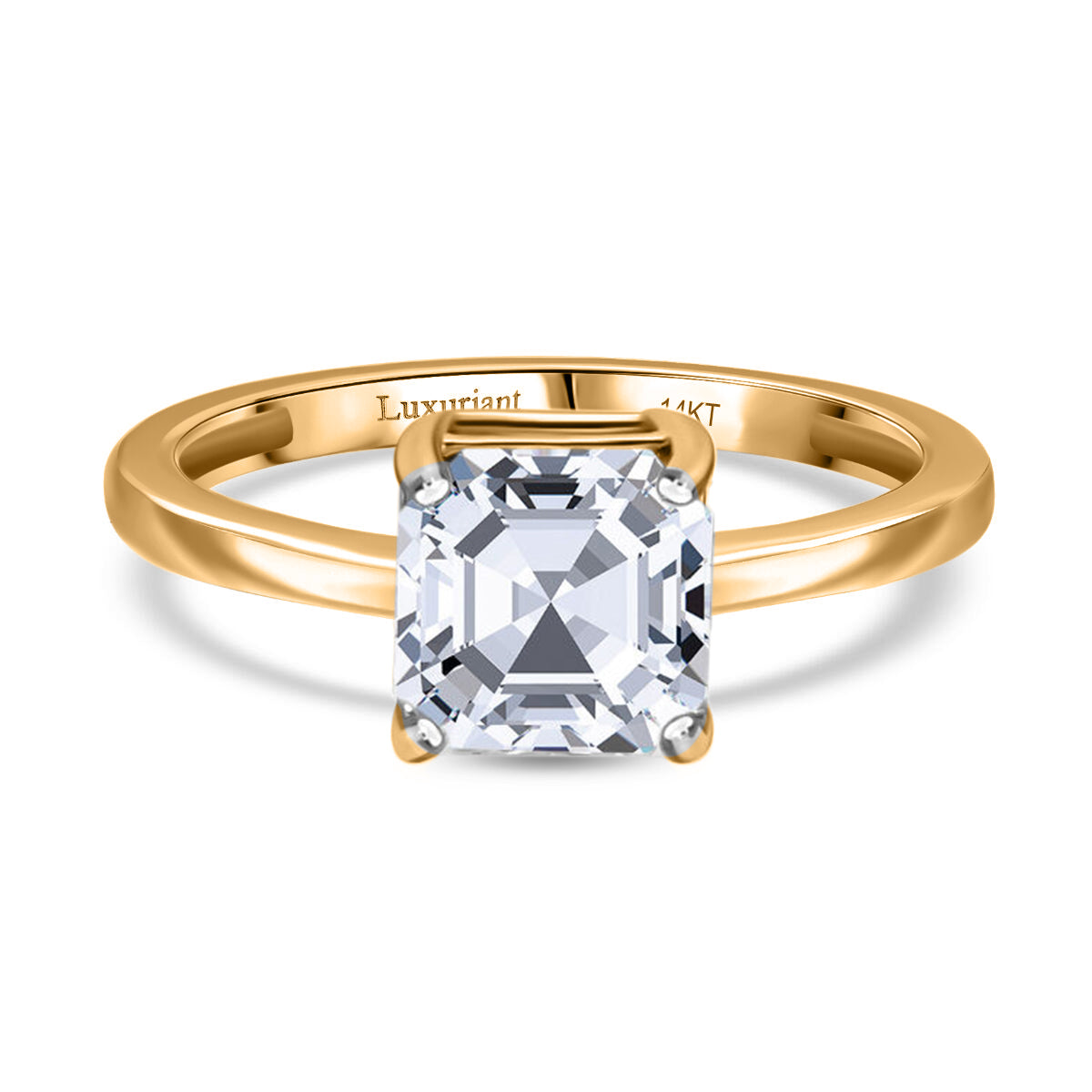 LUXURIANT 2 Ct. Lab Grown Diamond Asscher Cut Solitaire Ring in 14K Yellow Gold SGL Certified (VS-EF) V32659950 0