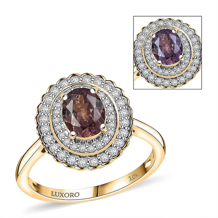 Luxoro 10K Yellow Gold AAA Colour Change Garnet, White Diamond I2 Main Stone With Side Stone Ring, Gold Wt.3.45 Gms  2.110  Ct. 8243303 1