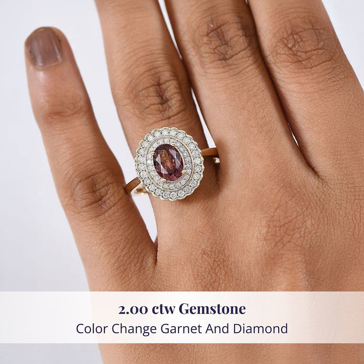 Luxoro 10K Yellow Gold AAA Colour Change Garnet, White Diamond I2 Main Stone With Side Stone Ring, Gold Wt.3.45 Gms  2.110  Ct. 8243303 2