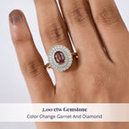 Luxoro 10K Yellow Gold AAA Colour Change Garnet, White Diamond I2 Main Stone With Side Stone Ring, Gold Wt.3.31 Gms  2.110  Ct._8243312_1