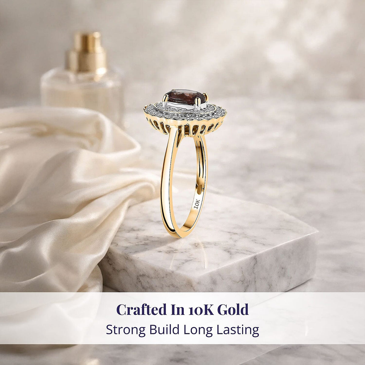 Certified and Appraised LUXORO AAA Colour Change Garnet, White Diamond I2 Main Stone With Side Stone Ring in 10K Yellow Gold , Gold Wt.3.31 Gms 2.110 Ct. 8243312 2