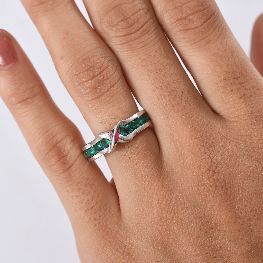 Lab Grown Emerald Ring in Rhodium Overlay Sterling Silver_8243332_2
