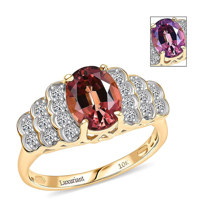 Luxoro 10K Yellow Gold AAA Colour Change Garnet, White Diamond I2 Main Stone With Side Stone Ring, Gold Wt.3.05 Gms  1.590  Ct. 8243355 1