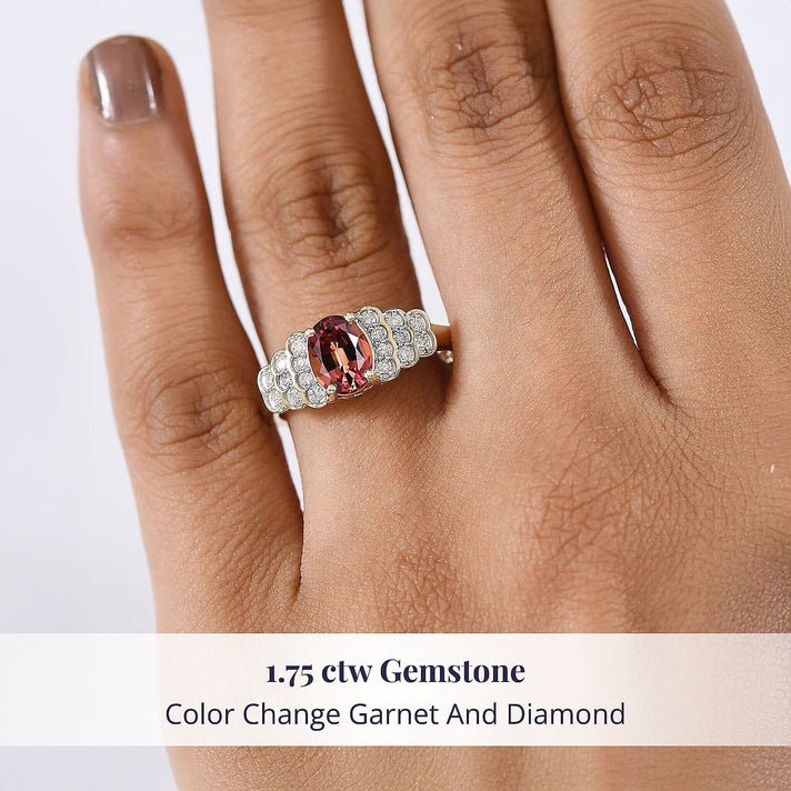 Luxoro 10K Yellow Gold AAA Colour Change Garnet, White Diamond I2 Main Stone With Side Stone Ring, Gold Wt.3.05 Gms  1.590  Ct. 8243355 2