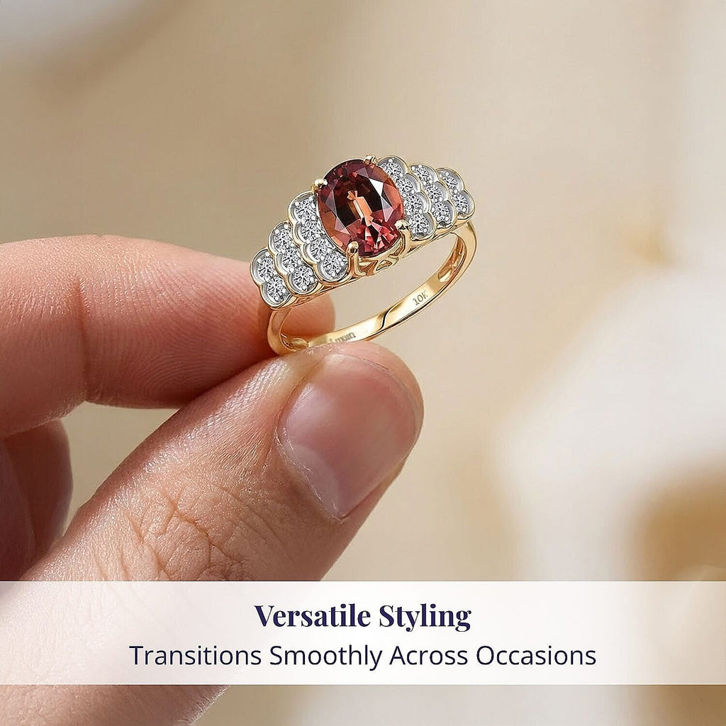 Luxoro 10K Yellow Gold AAA Colour Change Garnet, White Diamond I2 Main Stone With Side Stone Ring, Gold Wt.3.05 Gms  1.590  Ct._8243355_4