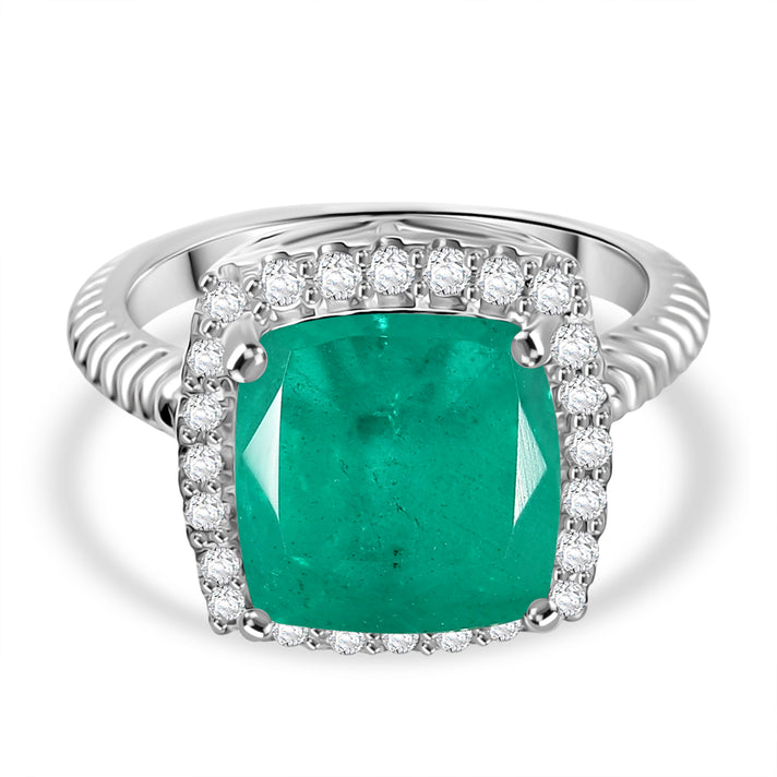 D'Joy 5.3 Ct. Emeraldine Triplet Quartz, White Zircon Halo Ring in Platinum Overlay Sterling Silver 8243618 1