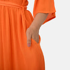 & Maisi Smocked Crepe Midi Dress With Waist Belt And Pockets (One Size) - Orange_8243901_5