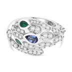 D'Joy Tanzanite, White Zircon & Zambian Emerald Serpentine Ring in Rhodium Overlay Sterling Silver 2.56 Ct._8243915
