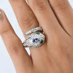 D'Joy Tanzanite, White Zircon & Zambian Emerald Serpentine Ring in Rhodium Overlay Sterling Silver 2.56 Ct._8243915_2
