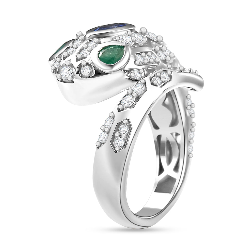 D'Joy Tanzanite, White Zircon & Zambian Emerald Serpentine Ring in Rhodium Overlay Sterling Silver 2.56 Ct._8243915_3
