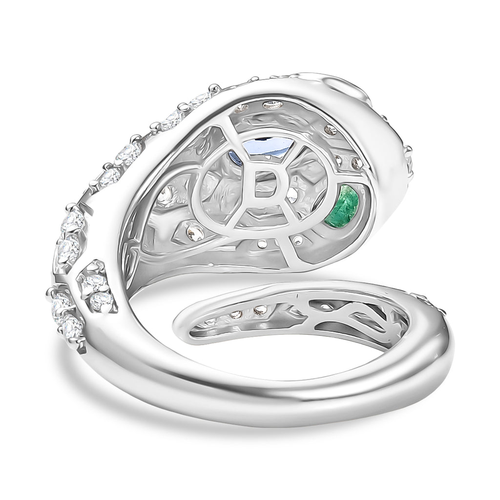 D'Joy Tanzanite, White Zircon & Zambian Emerald Serpentine Ring in Rhodium Overlay Sterling Silver 2.56 Ct._8243915_4
