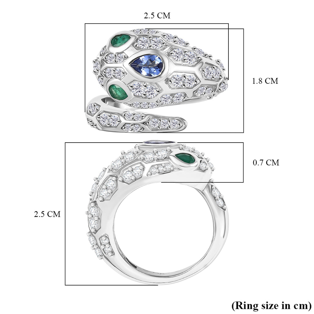 D'Joy Tanzanite, White Zircon & Zambian Emerald Serpentine Ring in Rhodium Overlay Sterling Silver 2.56 Ct._8243915_5