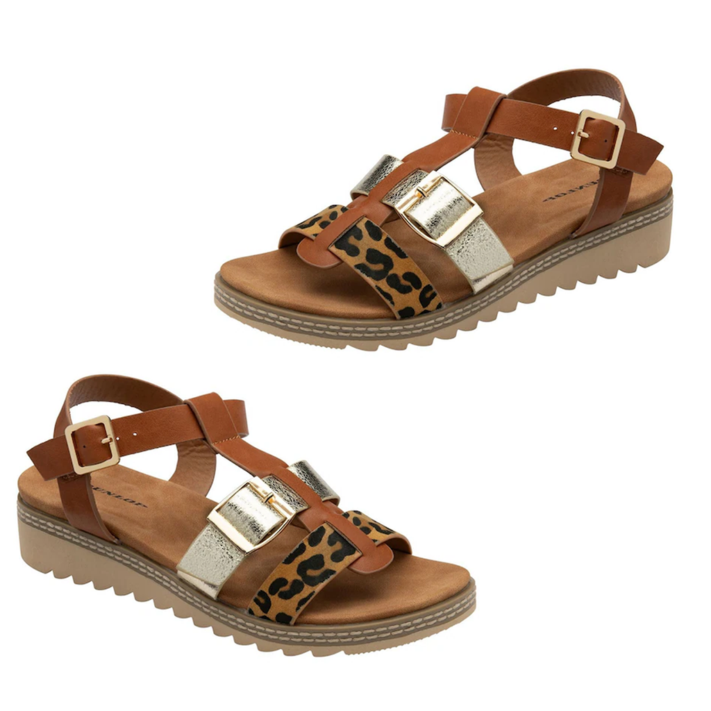 Dunlop Women's Callie Twin Strap T-Bar Buckle Sandals (Size 3) - Tan_8244258