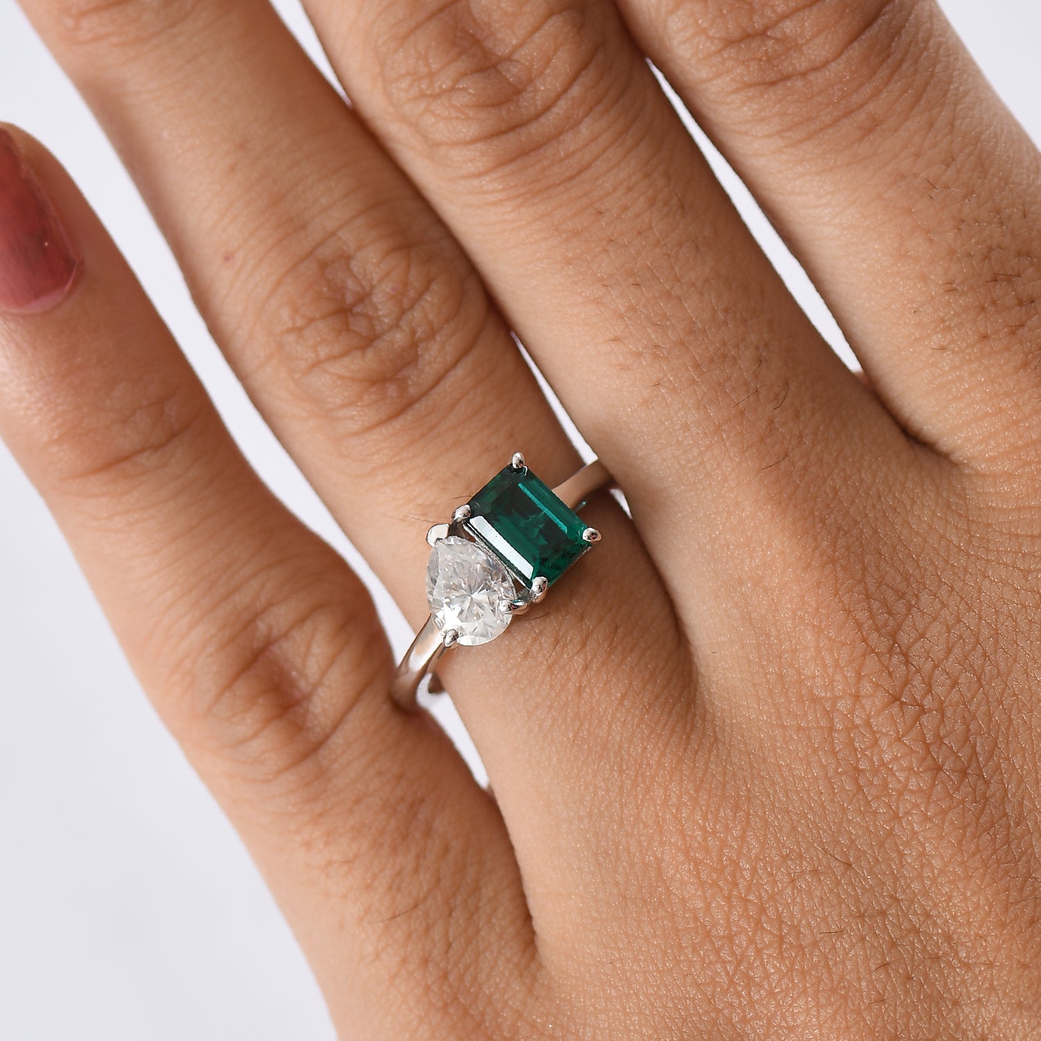 Toi Et Moi D'Joy Lab Grown Emerald, Moissanite Ring in Rhodium Overlay Sterling Silver 1.69 Ct. V32519063 3