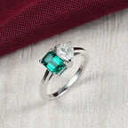 D'Joy - Lab Grown Emerald & Moissanite Toi-et-Moi Ring in Rhodium Overlay Sterling Silver 1.58 Ct._8244399_1