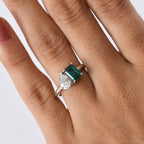 D'Joy - Lab Grown Emerald & Moissanite Toi-et-Moi Ring in Rhodium Overlay Sterling Silver 1.58 Ct._8244399_2