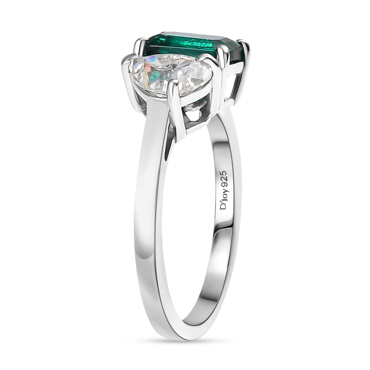 Toi Et Moi D'Joy Lab Grown Emerald, Moissanite Ring in Rhodium Overlay Sterling Silver 1.69 Ct. V32514402 4