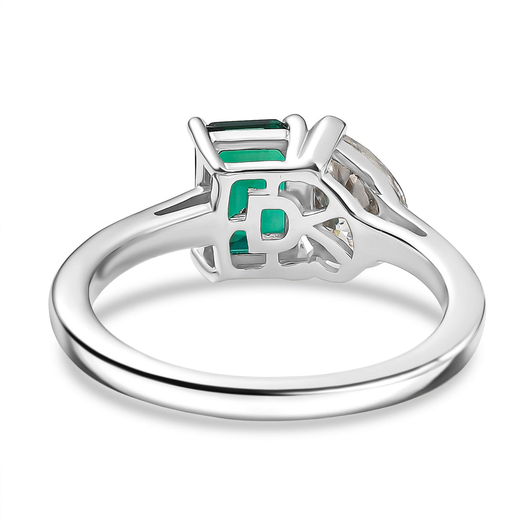 D'Joy - Lab Grown Emerald & Moissanite Toi-et-Moi Ring in Rhodium Overlay Sterling Silver 1.58 Ct._8244399_4