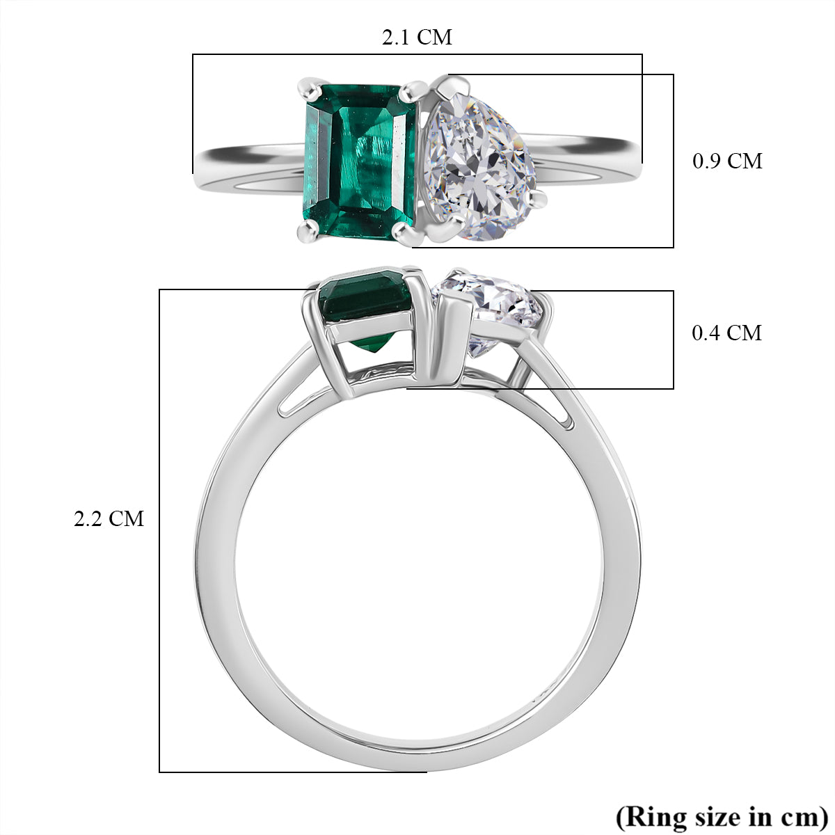 Toi Et Moi D'Joy Lab Grown Emerald, Moissanite Ring in Rhodium Overlay Sterling Silver 1.69 Ct. V32514402 6