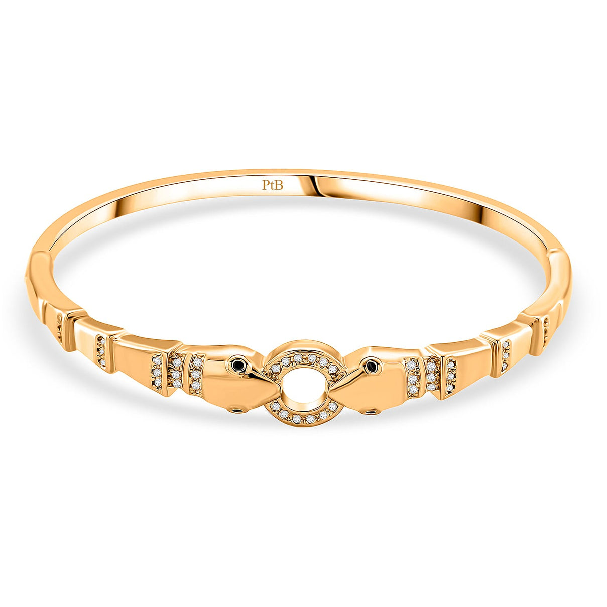 Biacco Collection - Austrian White Crystal &amp; Austrian Black Crystal Bangle (Size 7.5) in Yellow Gold Plated V32532366 0