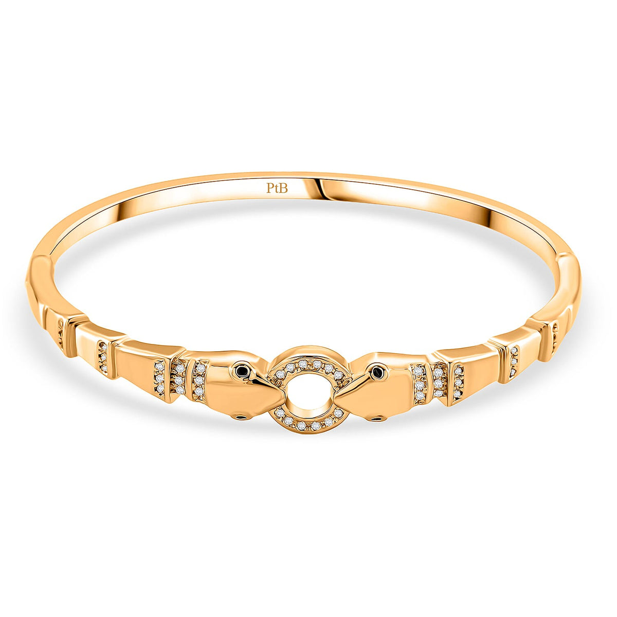 Biacco Collection - Austrian White Crystal &amp; Austrian Black Crystal Bangle (Size 7.5) in Yellow Gold Plated V32532366 0