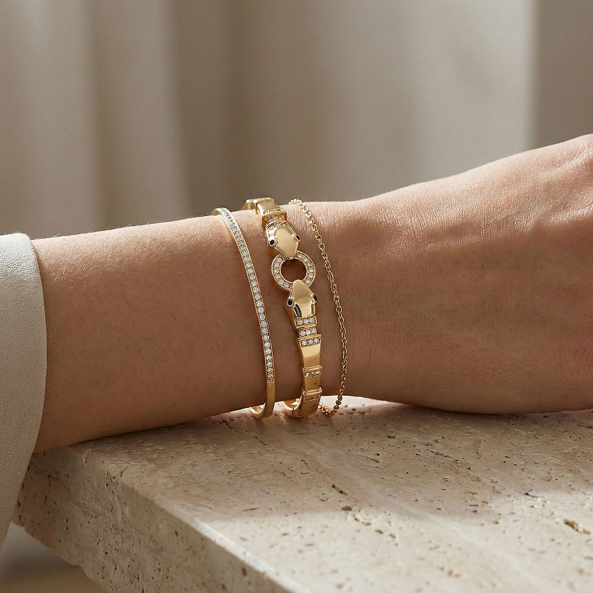 Biacco Collection - Austrian White Crystal &amp; Austrian Black Crystal Bangle (Size 7.5) in Yellow Gold Plated V32532366 3