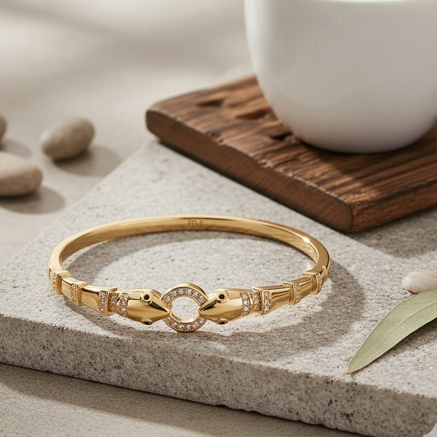 Biacco Collection - Austrian White Crystal &amp; Austrian Black Crystal Bangle (Size 7.5) in Yellow Gold Plated V32532366 5