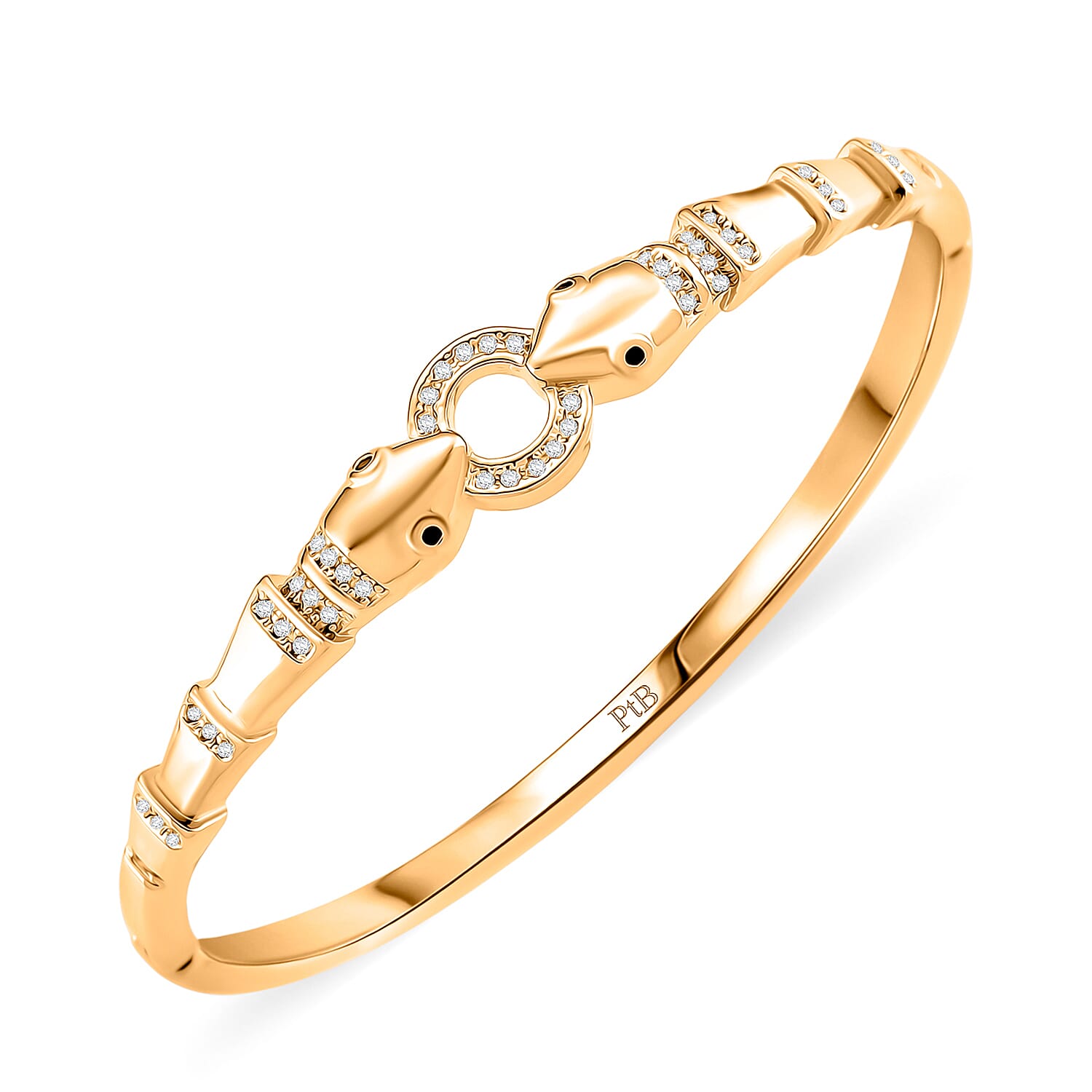 Biacco Collection - Austrian White Crystal &amp; Austrian Black Crystal Bangle (Size 7.5) in Yellow Gold Plated V32532366 6