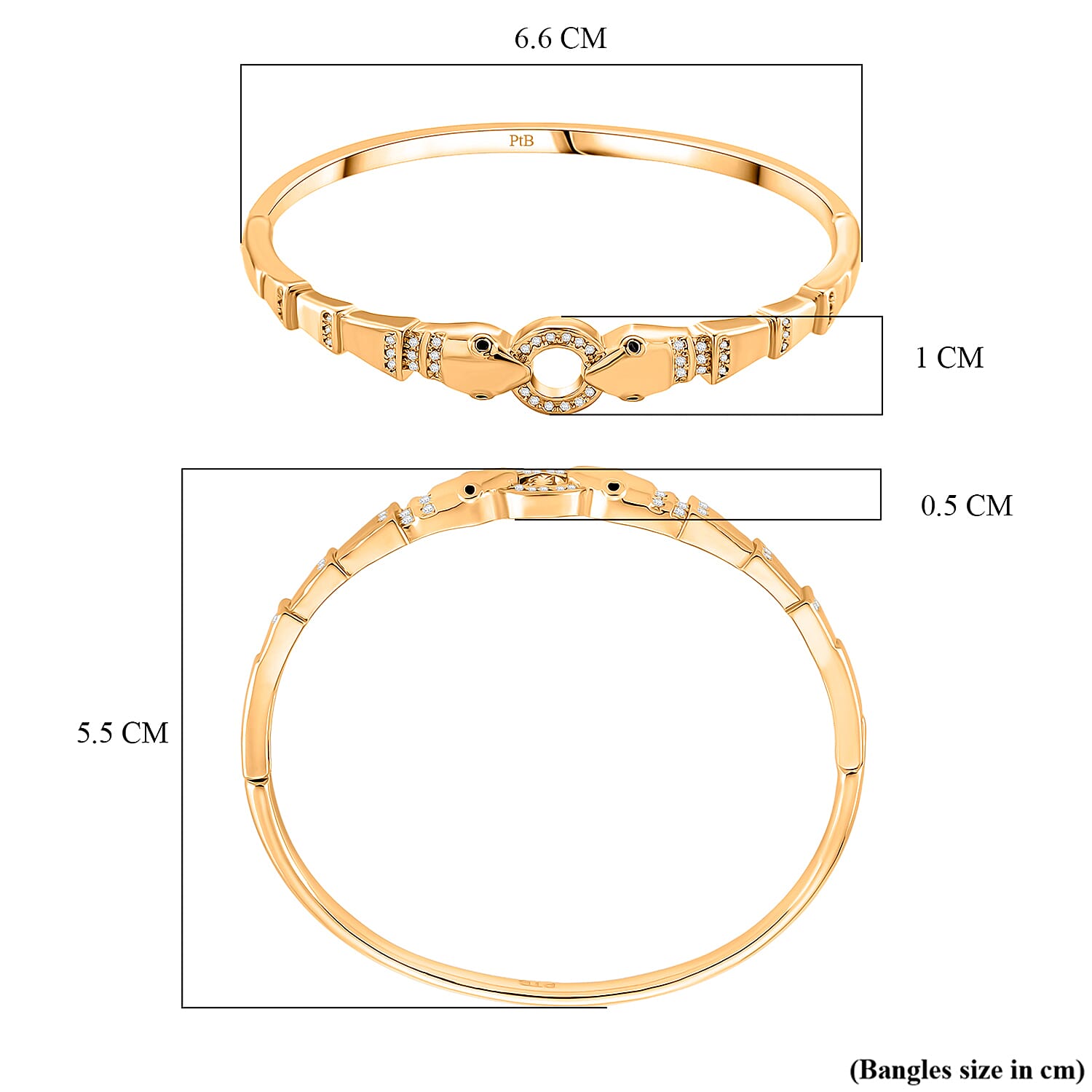 Biacco Collection - Austrian White Crystal &amp; Austrian Black Crystal Bangle (Size 7.5) in Yellow Gold Plated V32532366 8