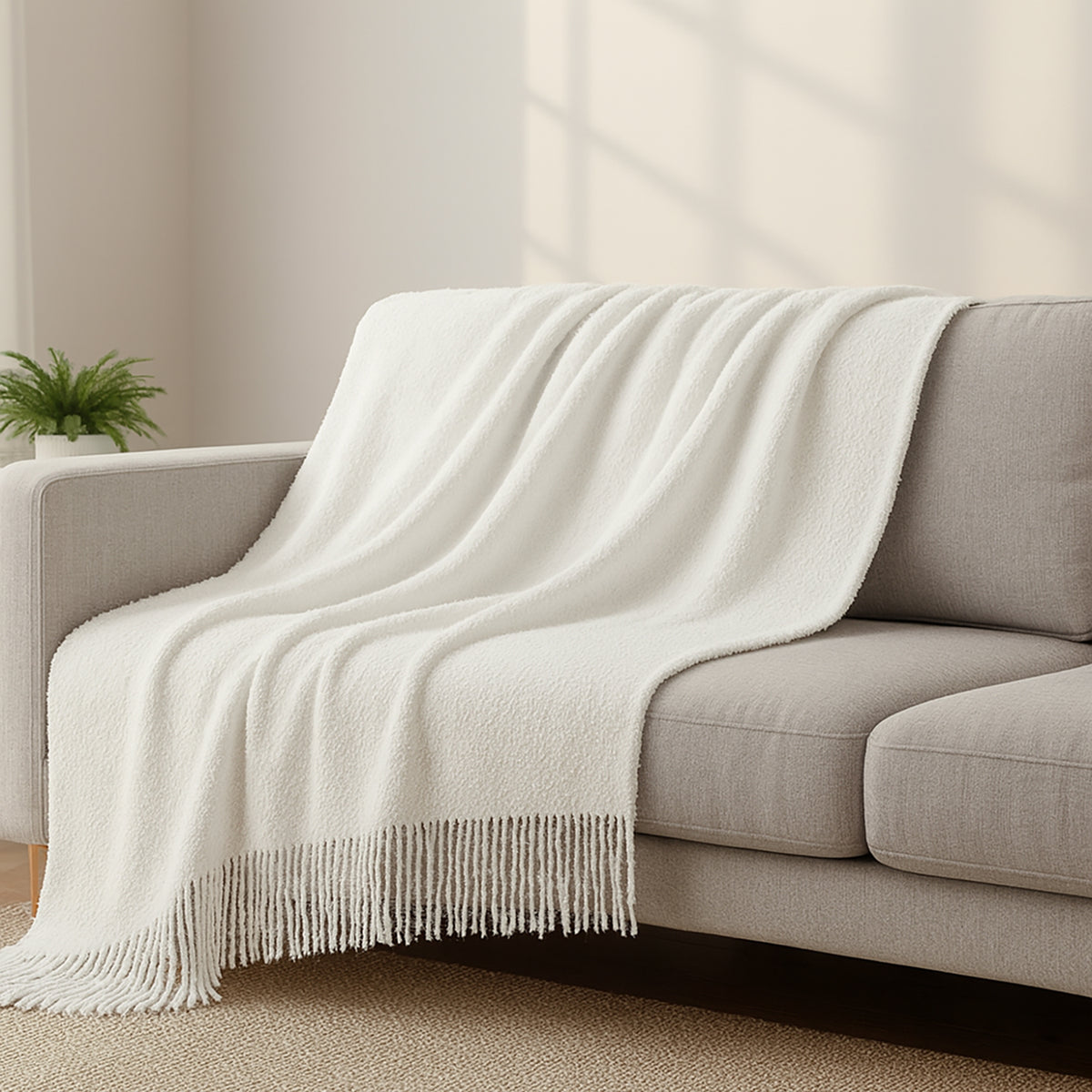 Supersoft Mohair Wool Cozy Mix Blanket with Timeless Appeal (Size 170x130 cm) - Ivory 8244664 0
