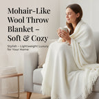 Supersoft Mohair Wool Cozy Mix Blanket with Timeless Appeal (Size 170x130 cm) - Ivory_8244664_1