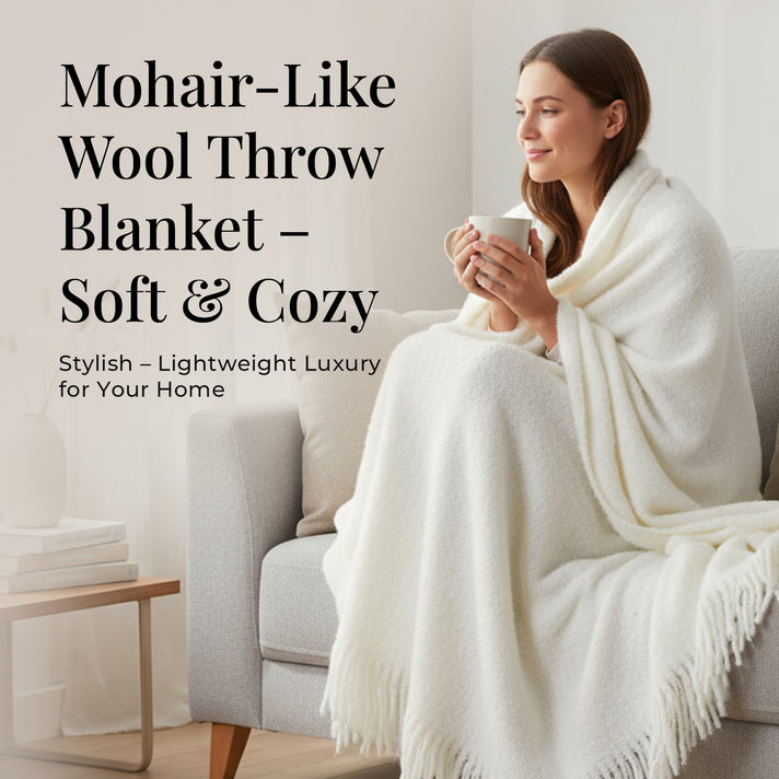 Supersoft Mohair Wool Cozy Mix Blanket with Timeless Appeal (Size 170x130 cm) - Ivory 8244664 2