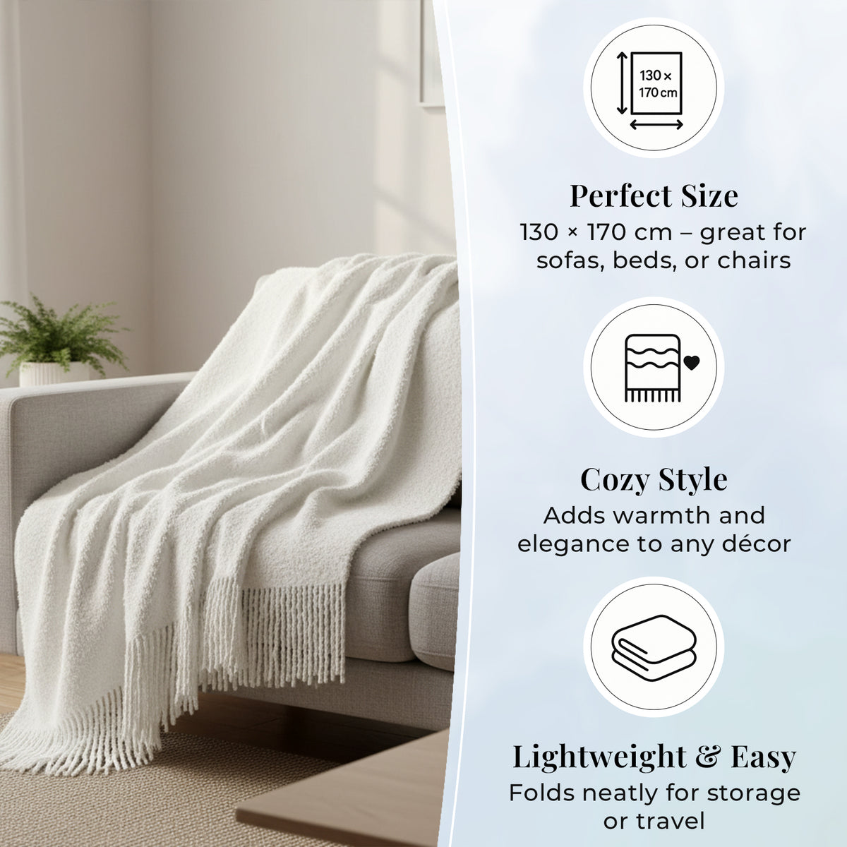 Supersoft Mohair Wool Cozy Mix Blanket with Timeless Appeal (Size 170x130 cm) - Ivory 8244664 2