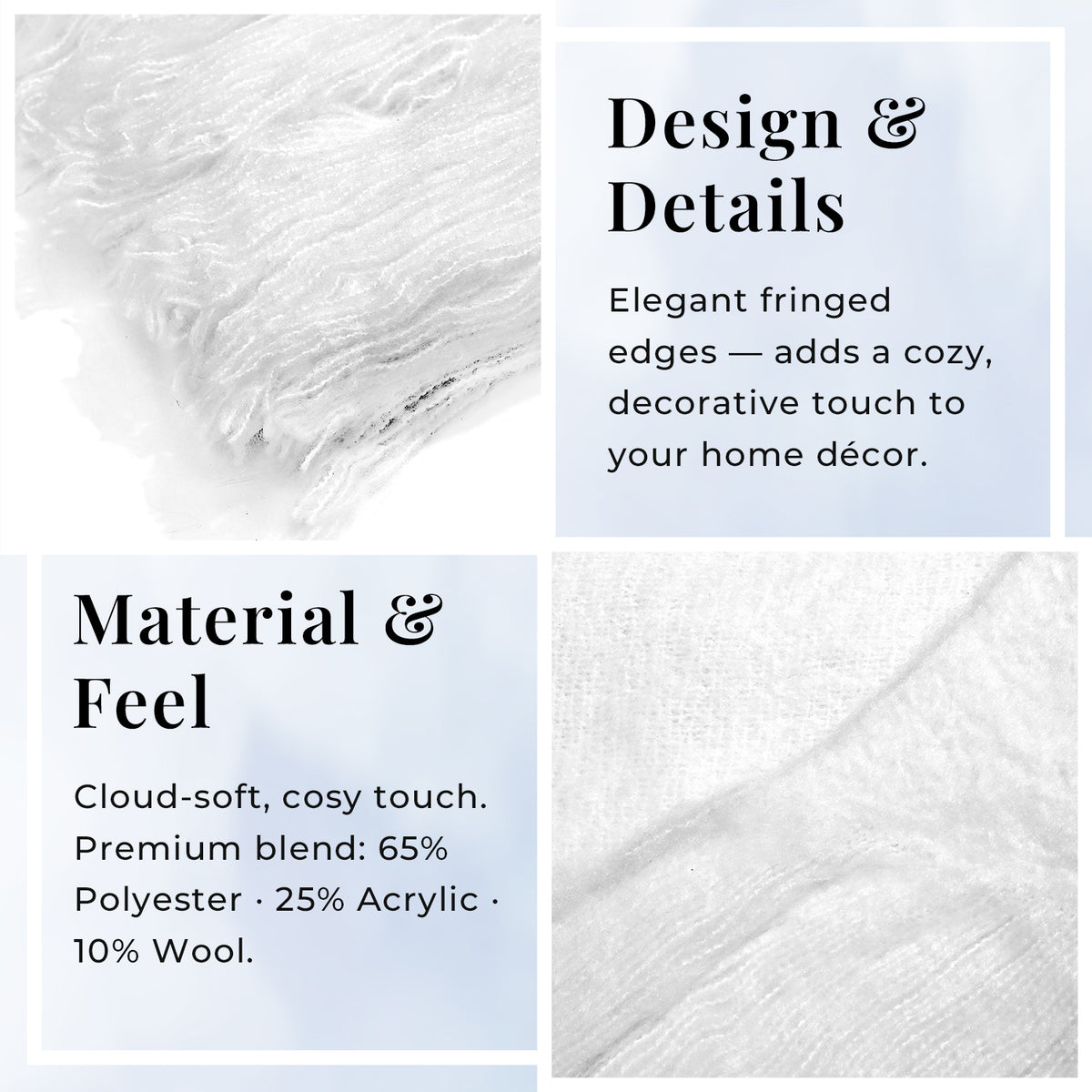 Supersoft Mohair Wool Cozy Mix Blanket with Timeless Appeal (Size 170x130 cm) - Ivory 8244664 4