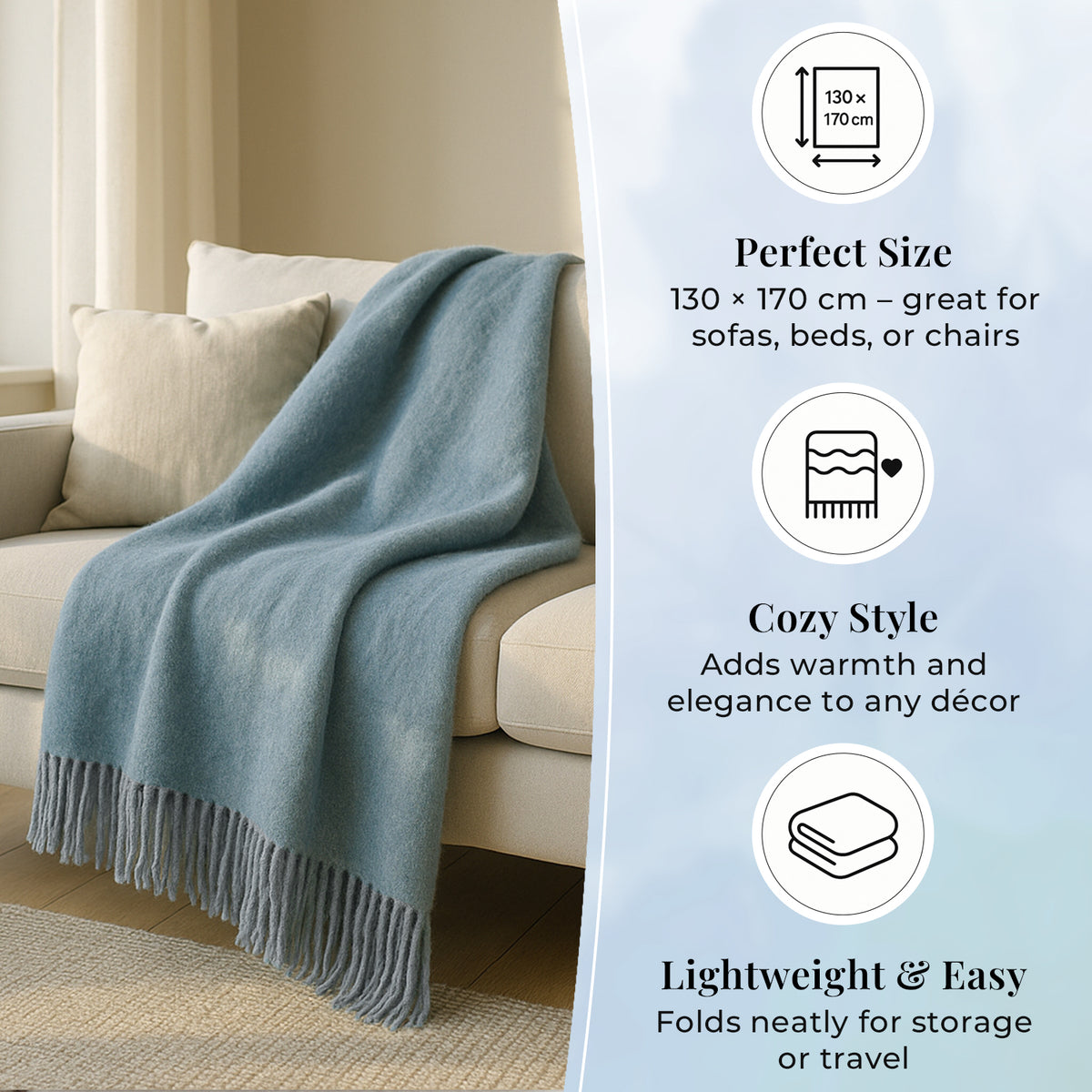 Supersoft Mohair Wool Cozy Mix Blanket with Timeless Appeal (Size 170x130 cm) - Silver Grey 8244669 2