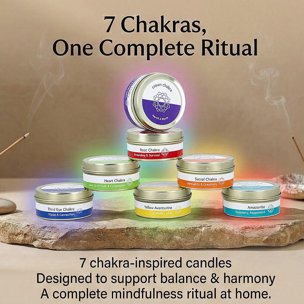 Bliss &amp; Beyond 7 Scented Chakra Gemstone Soy Wax Candles with Gemstone Bracelet V32604701 2