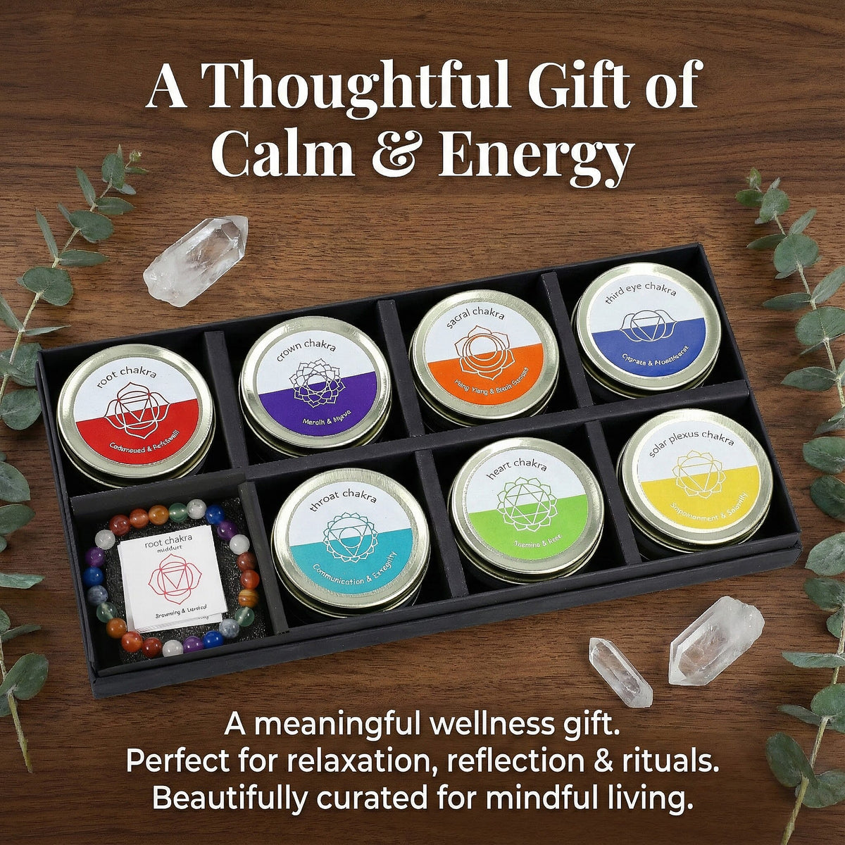 Bliss &amp; Beyond 7 Scented Chakra Gemstone Soy Wax Candles with Gemstone Bracelet V32604701 5