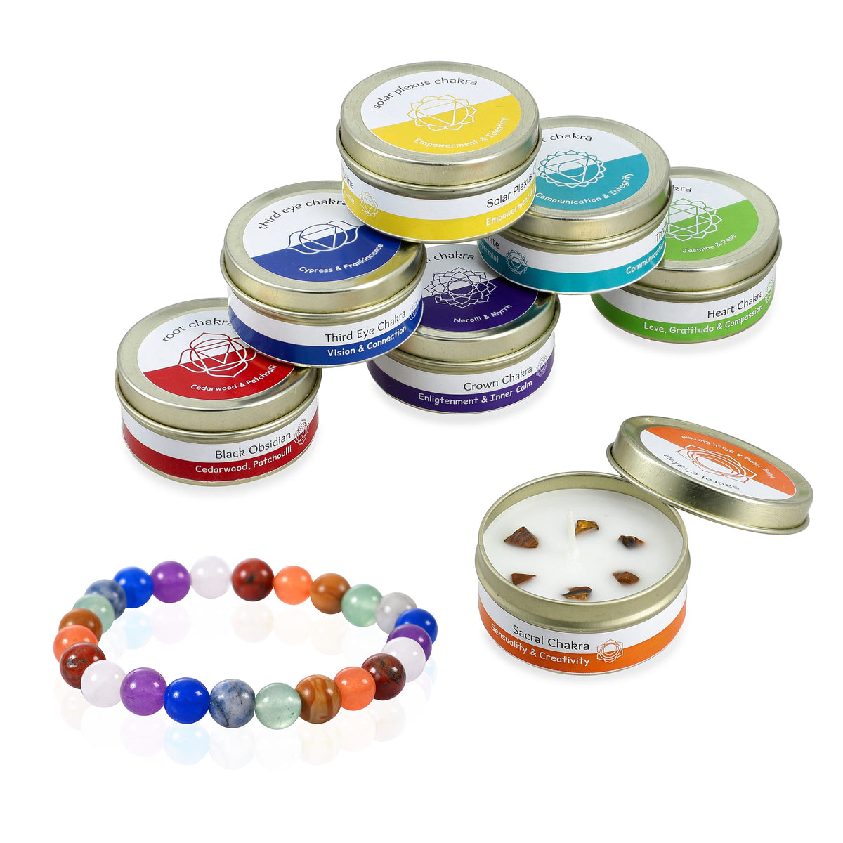 Bliss &amp; Beyond 7 Scented Chakra Gemstone Soy Wax Candles with Gemstone Bracelet V32604701 7