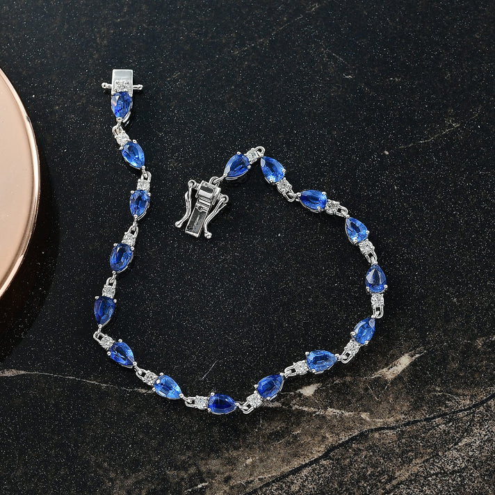 Natural Kashmir Kyanite &amp; Zircon Bracelet (Size 7) in Rhodium Overlay Sterling Silver 9.04 Ct, Silver Wt. 5.20 Gms. 8244929 2
