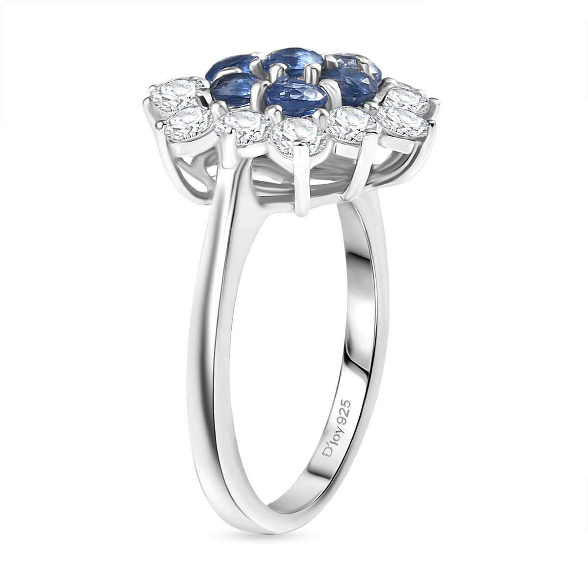Natural Kashmir Kyanite &amp; White Zircon Cluster Ring in Platinum Overlay Sterling Silver 3.11 Ct. V32701644 10