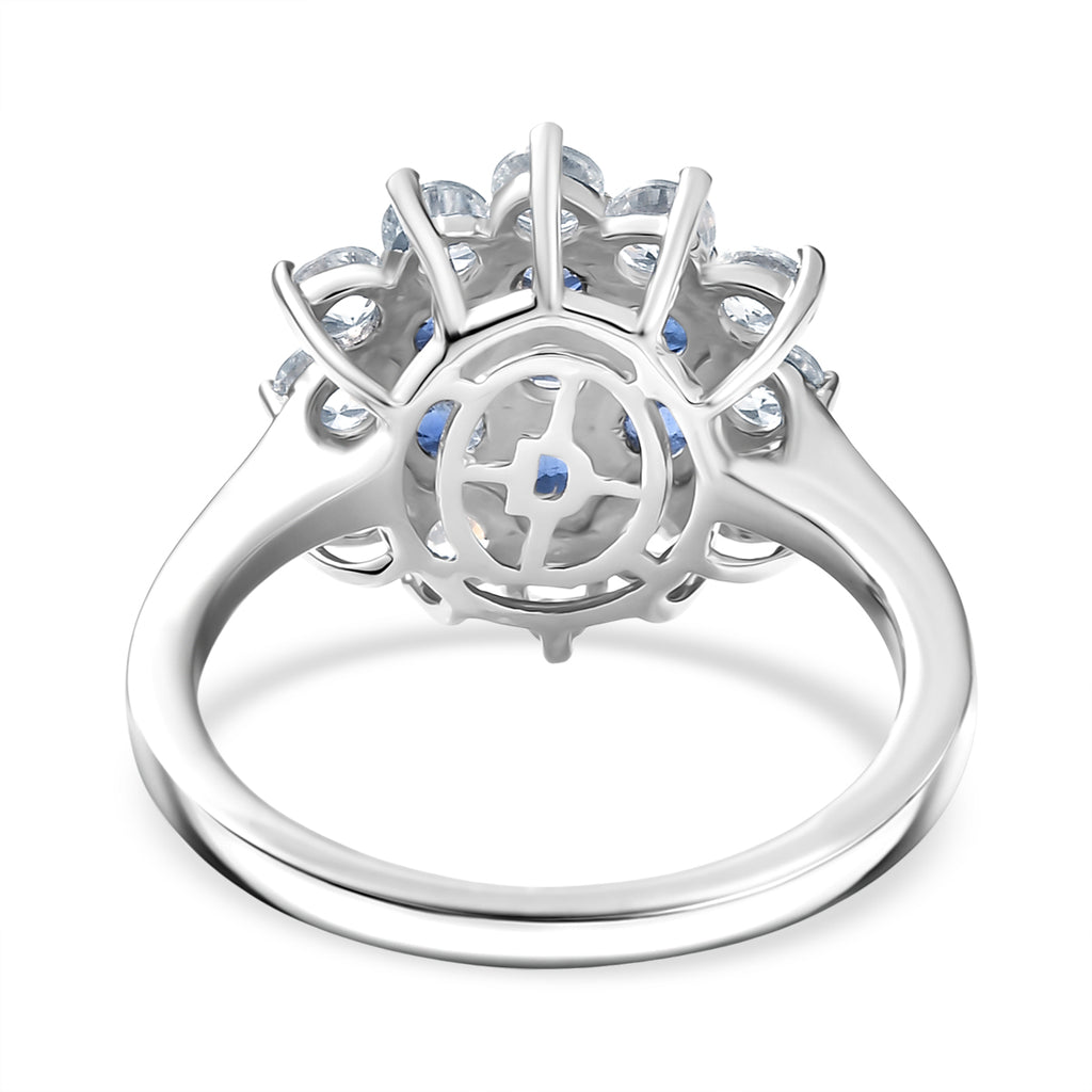 Natural Kashmir Kyanite & White Zircon Cluster Ring in Platinum Overlay Sterling Silver 3.11 Ct._8244954_4