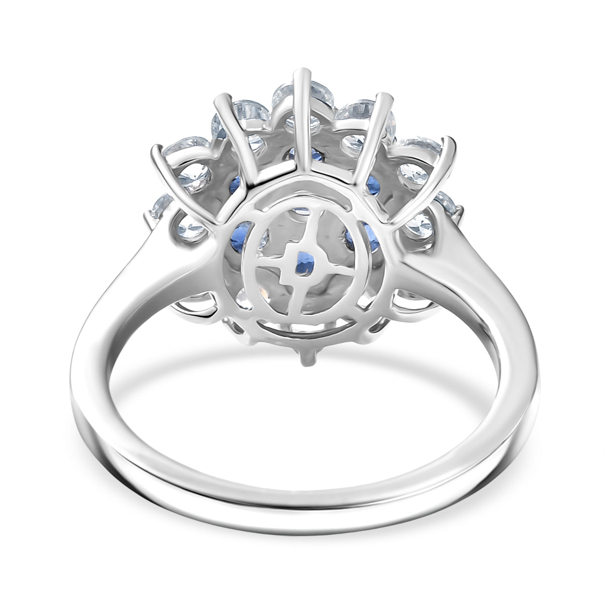 Natural Kashmir Kyanite &amp; White Zircon Cluster Ring in Platinum Overlay Sterling Silver 3.11 Ct. V32701644 11