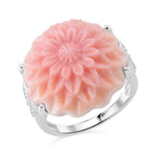 Queen Conch Shell & White Zircon Ring in Rhodium Overlay Sterling Silver 20.80 Ct._8245044