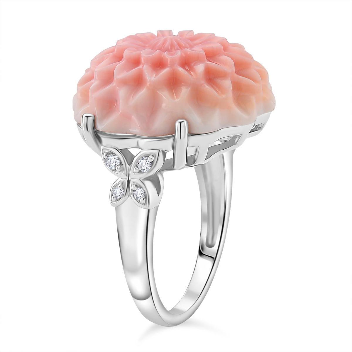 Queen Conch Shell &amp; White Zircon Ring in Rhodium Overlay Sterling Silver 20.80 Ct. 8245044 3