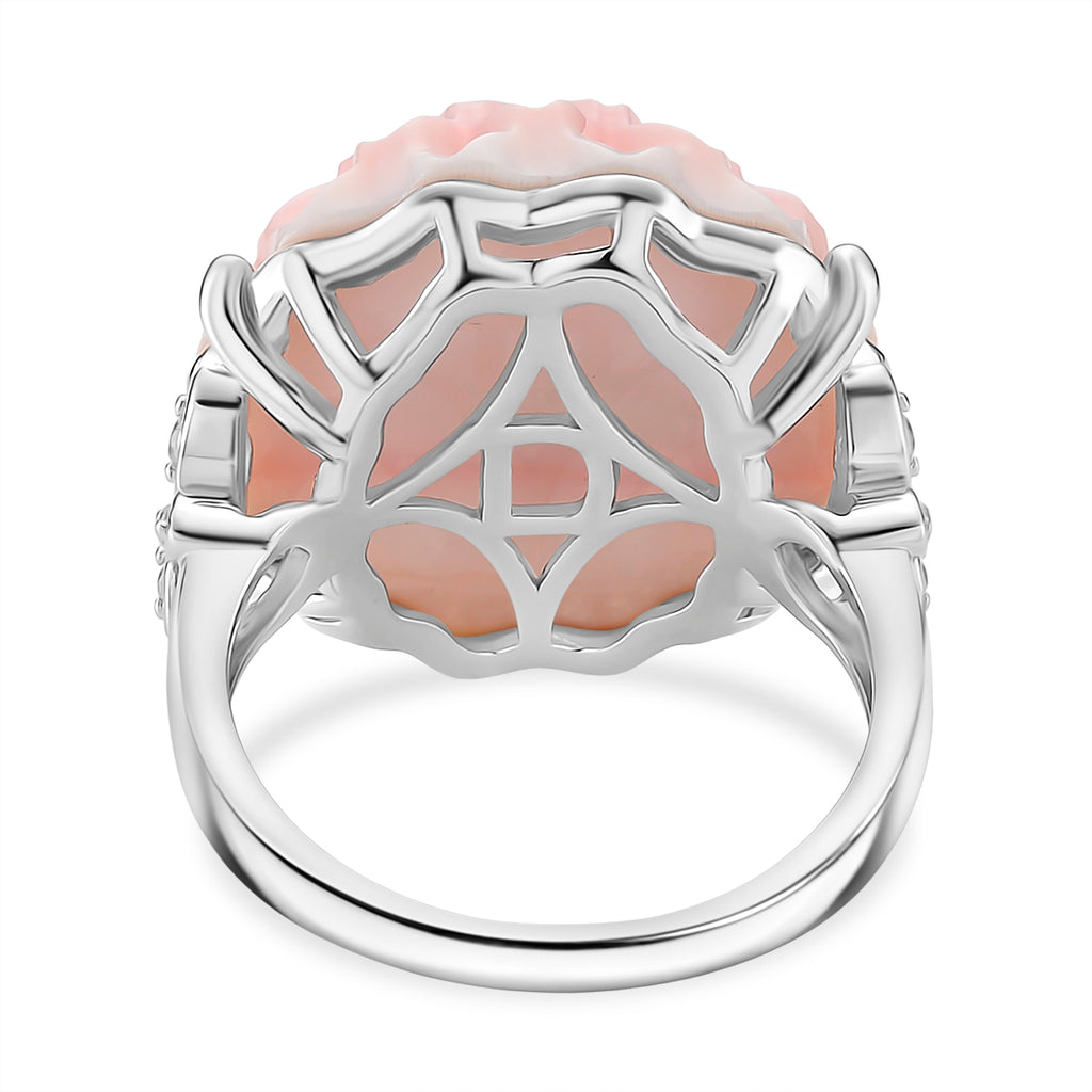 Queen Conch Shell & White Zircon Ring in Rhodium Overlay Sterling Silver 20.80 Ct._8245044_3
